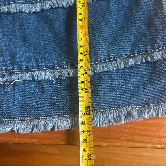 NWT Twelve on Twelth Dark Wash Denim Maxi Skirt S Frayed Hem Asymmetrical - Picture 12 of 12